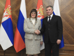 12 February 2020 National Assembly Speaker Maja Gojkovic and the Chairman of the Russian State Duma Vyacheslav Volodin